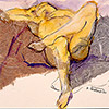 Reclining nude with legs bent and crossed.